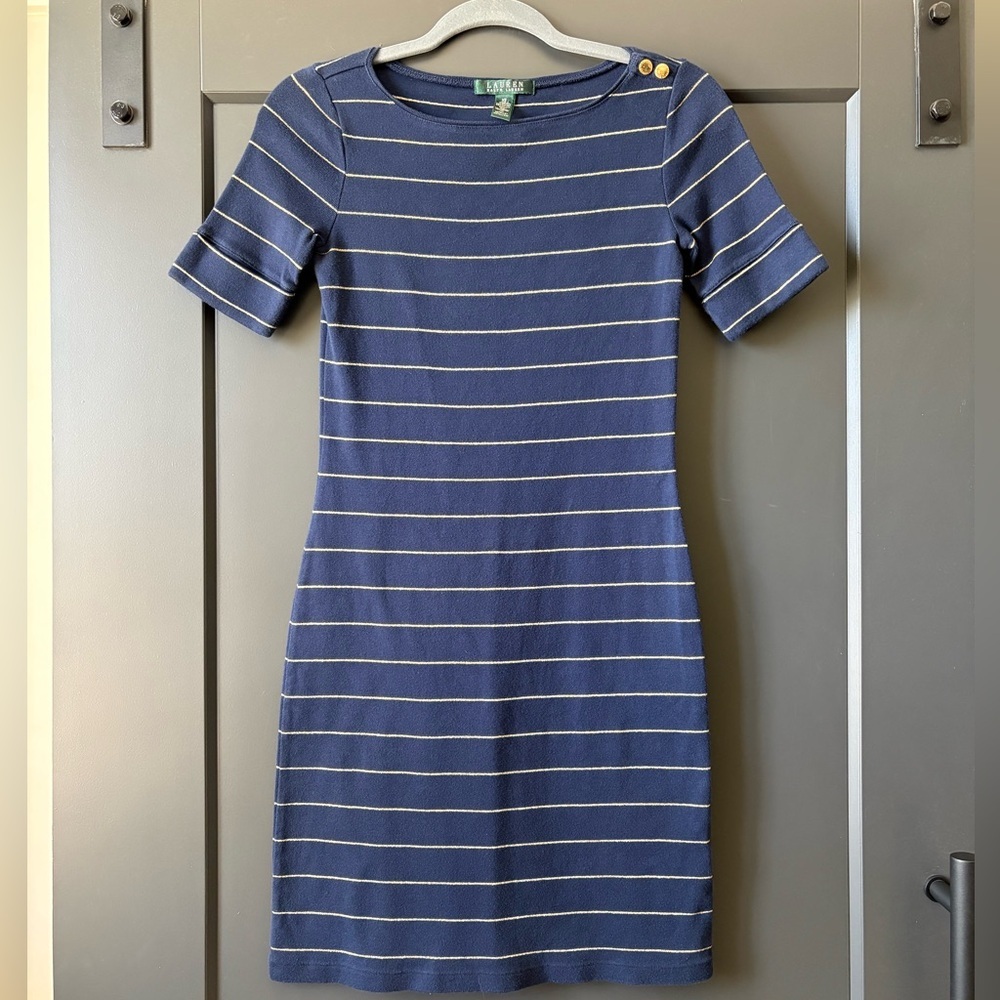 Lauren Ralph Lauren Blue and Gold Striped Mini Dress